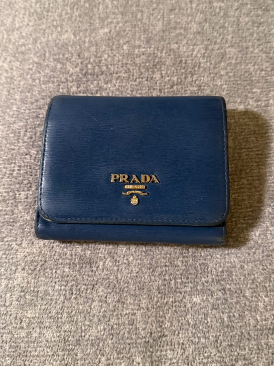 Prada Handbags - Prada Trifold Blue Leather Compact Wallet